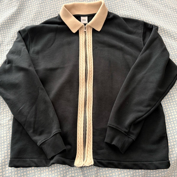 Zara Other - Zara Black and Tan Zip-Up Sweater Jacket